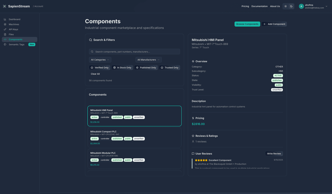 Component Library Dashboard showcasing thousands of verified industrial components