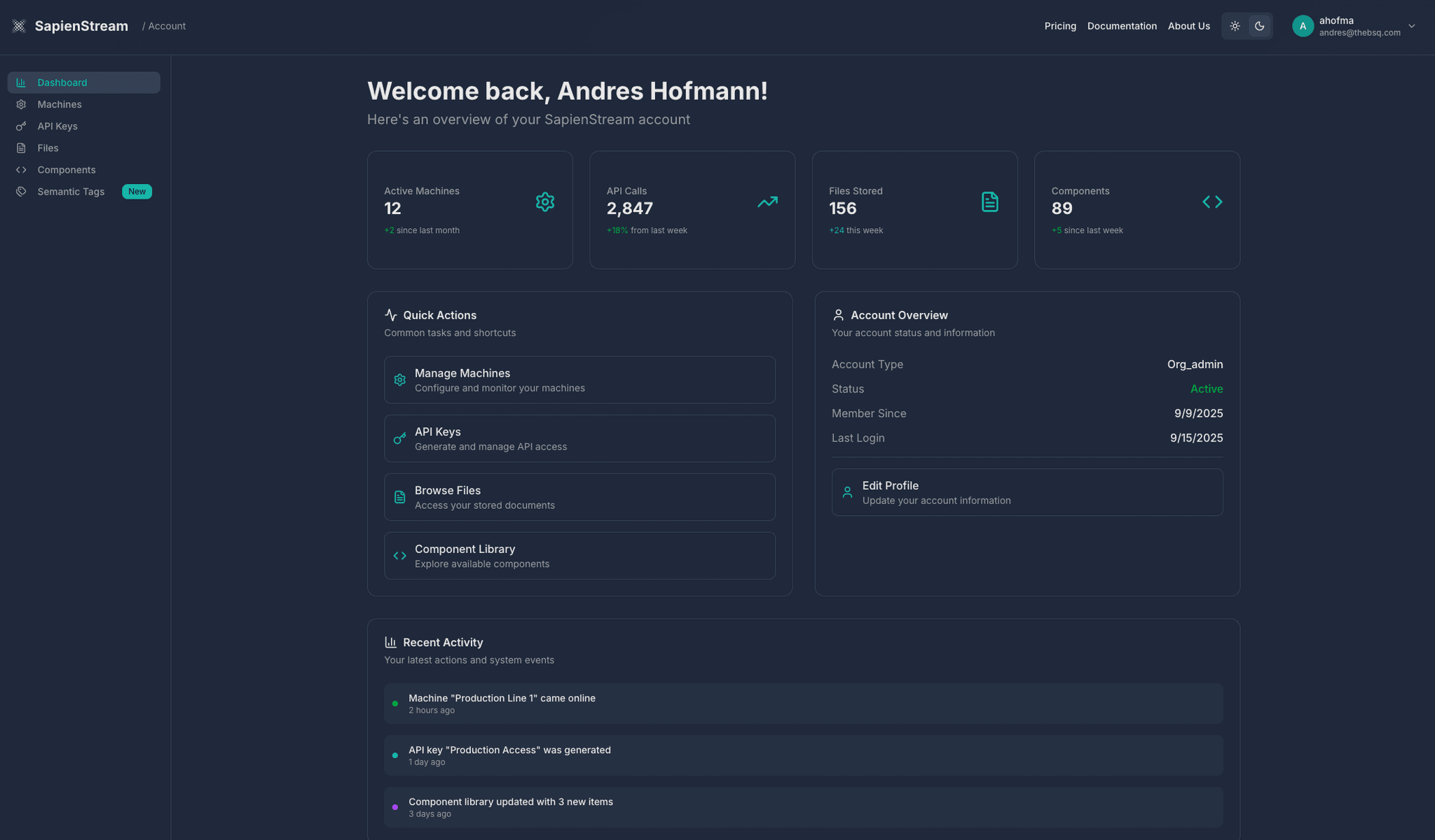 SapienStream Platform Overview - AI-Powered Industrial Intelligence Dashboard